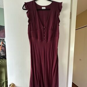 Aritzia Sunday Best shoulder ruffles V-neck dress